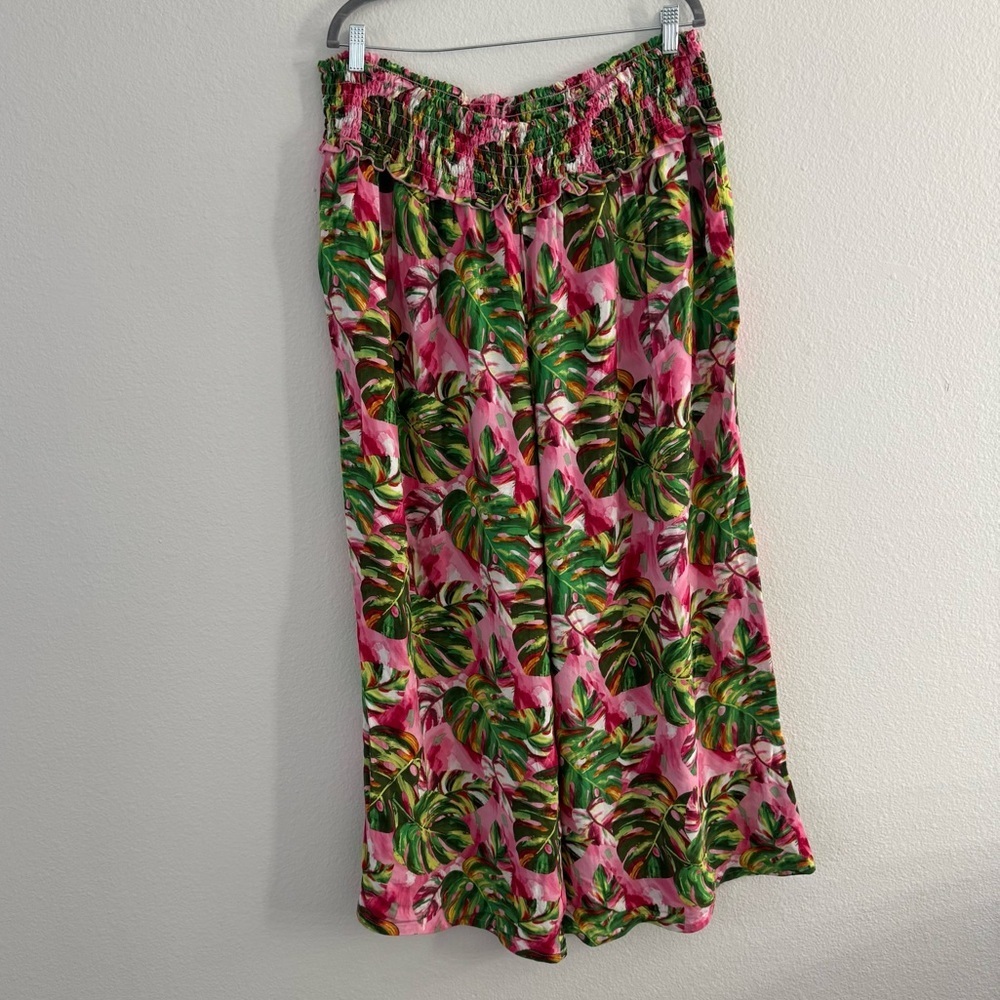 Caribbean Joe Women’s Plus Size Pink Resort Floral Wide Leg Pull On Pants 3X